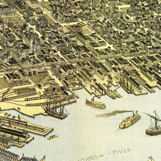Vintage Map of Jacksonville, Duval County, Florida, 1893