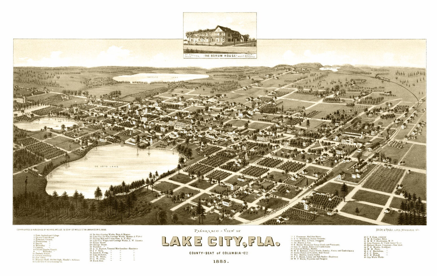 Vintage Map of Lake City, Florida, 1885