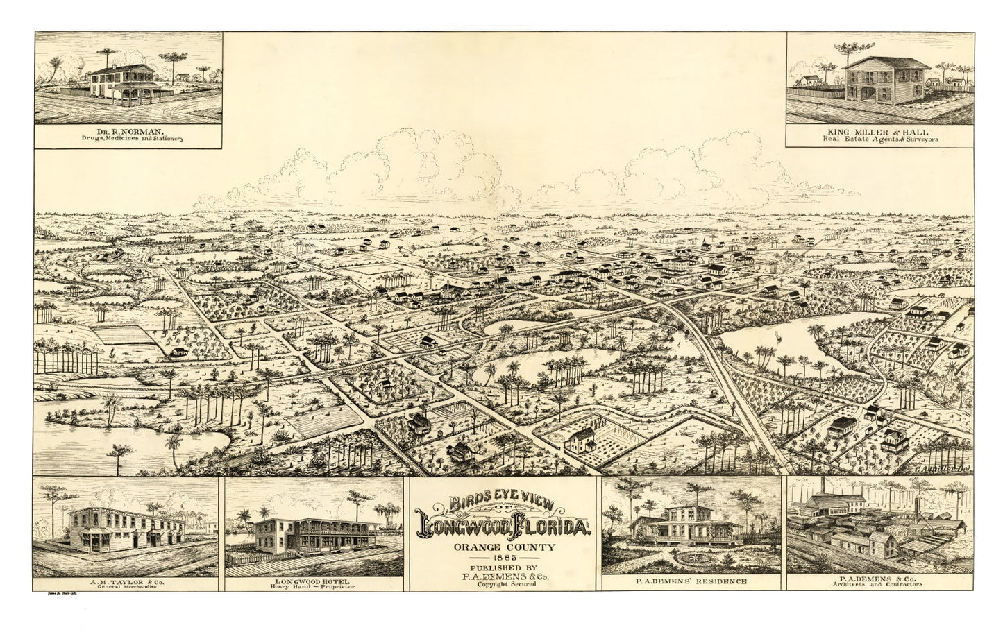Vintage Map of Longwood, Florida, 1885