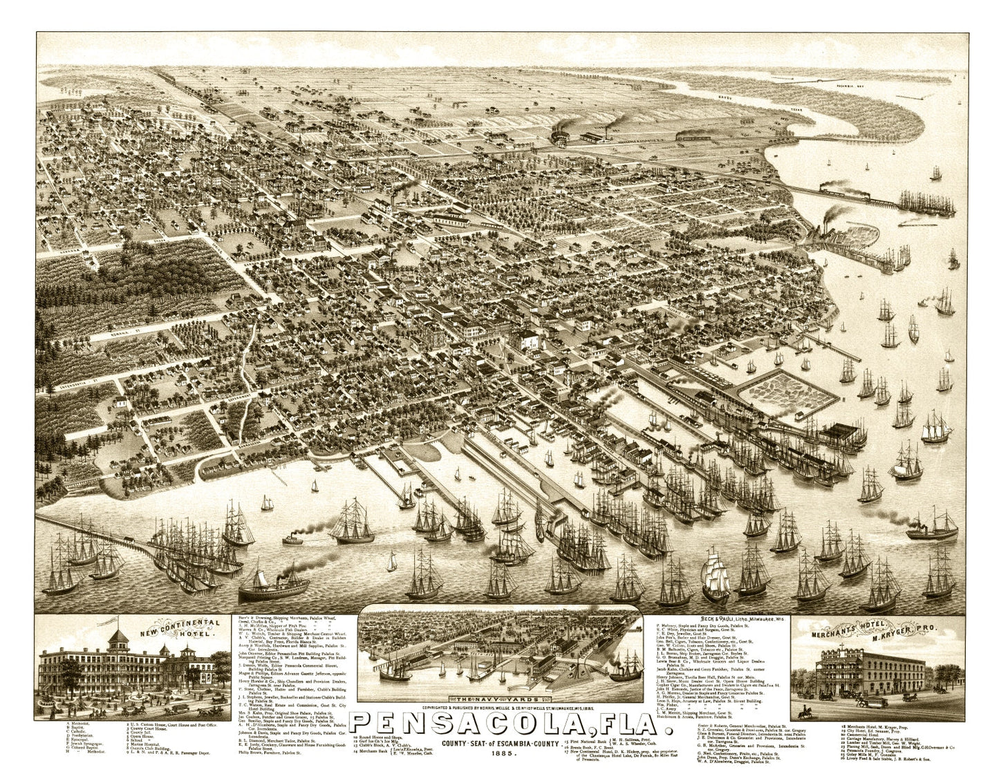 Vintage Map of Pensacola, Florida, 1885
