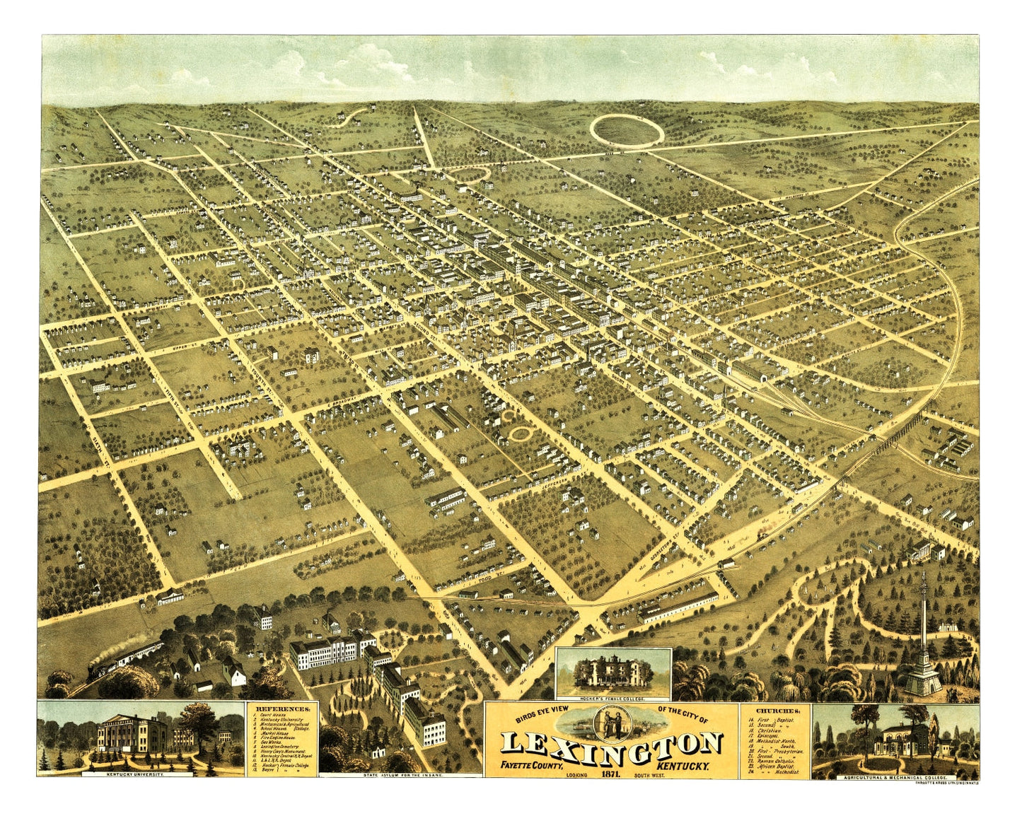 Vintage Map of Lexington, Kentucky, 1871