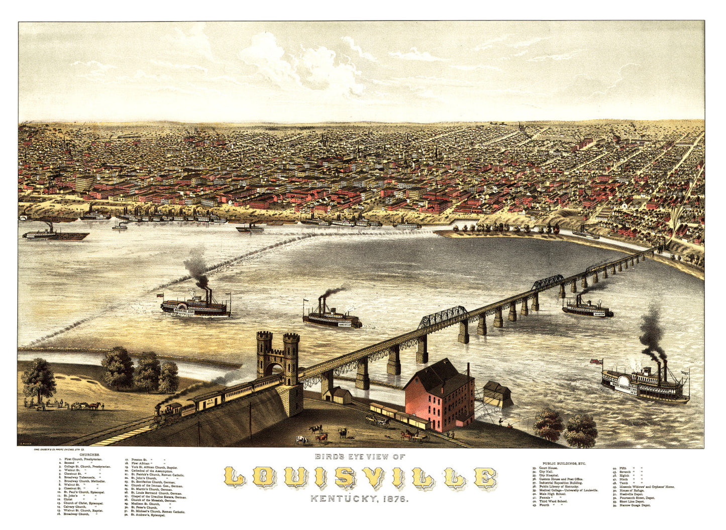 Vintage Map of Louisville, Kentucky, 1876