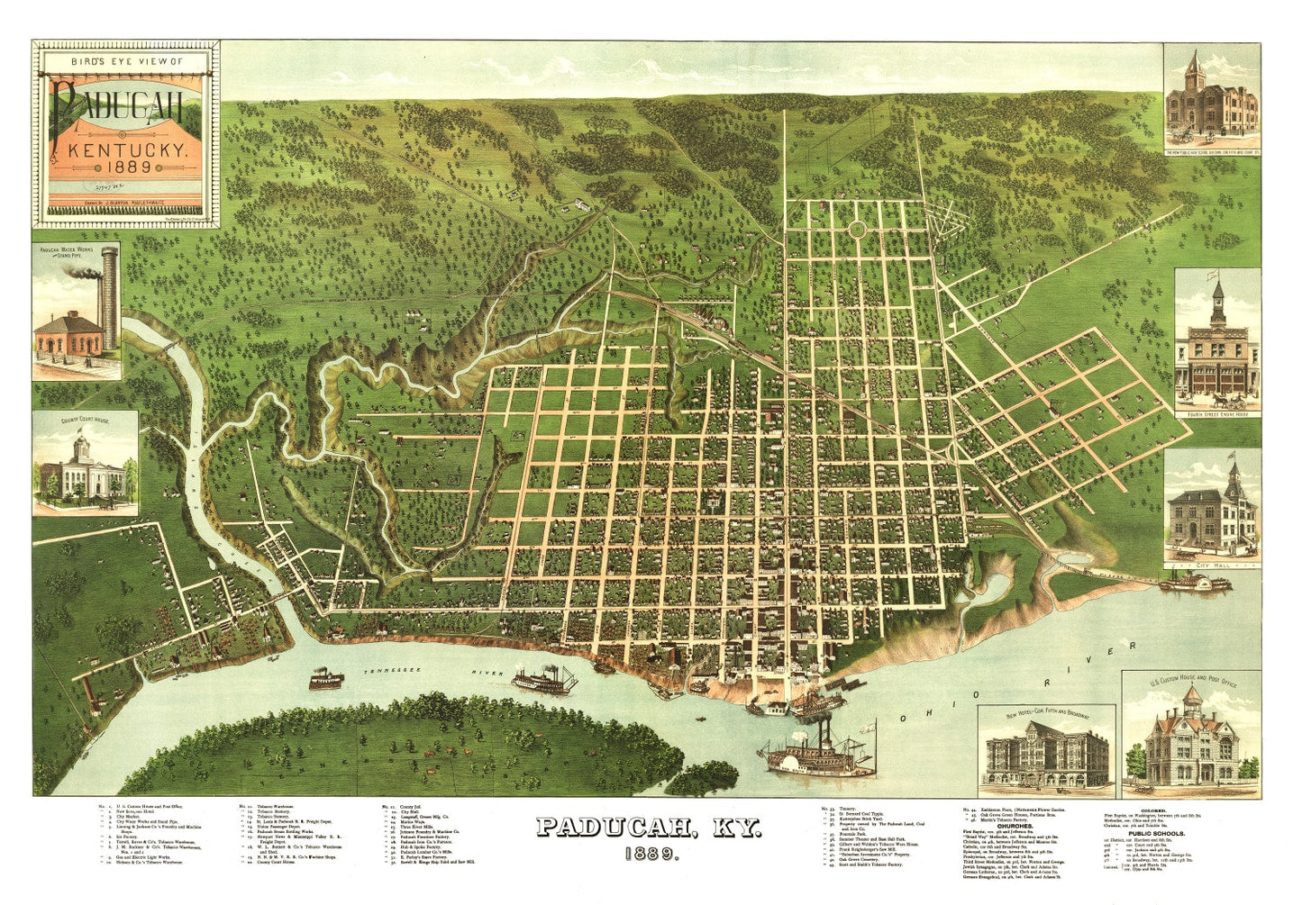 Vintage Map of Paducah, Kentucky, 1889