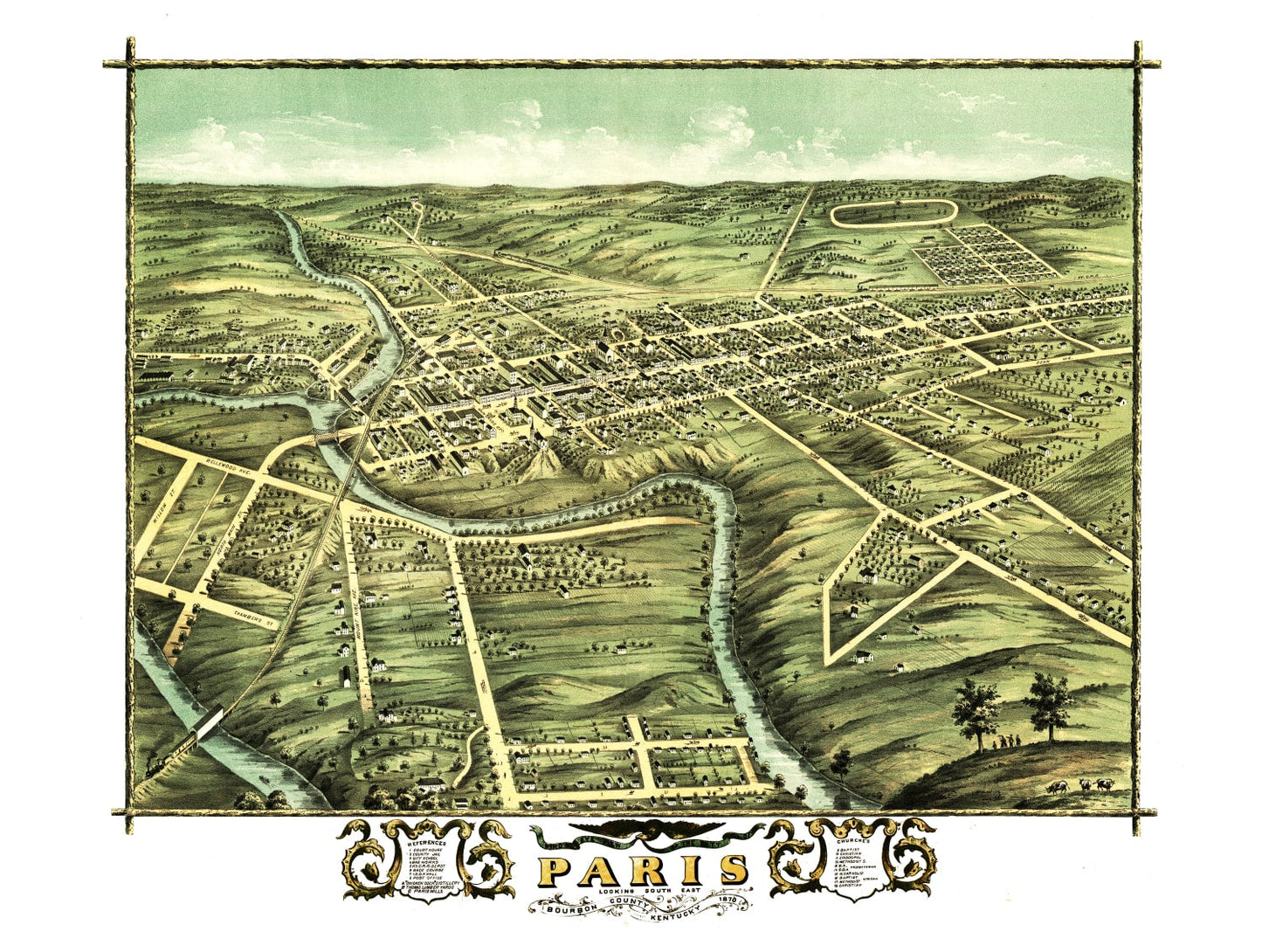 Vintage Map of Paris, Kentucky, 1870