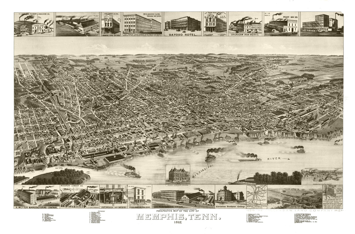 Vintage Map of Memphis, Tennessee, 1887