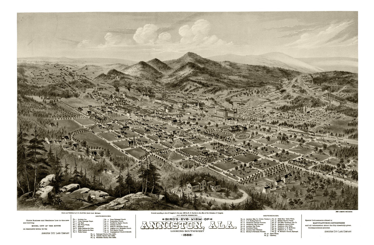 Vintage Map of Anniston, Alabama, 1888
