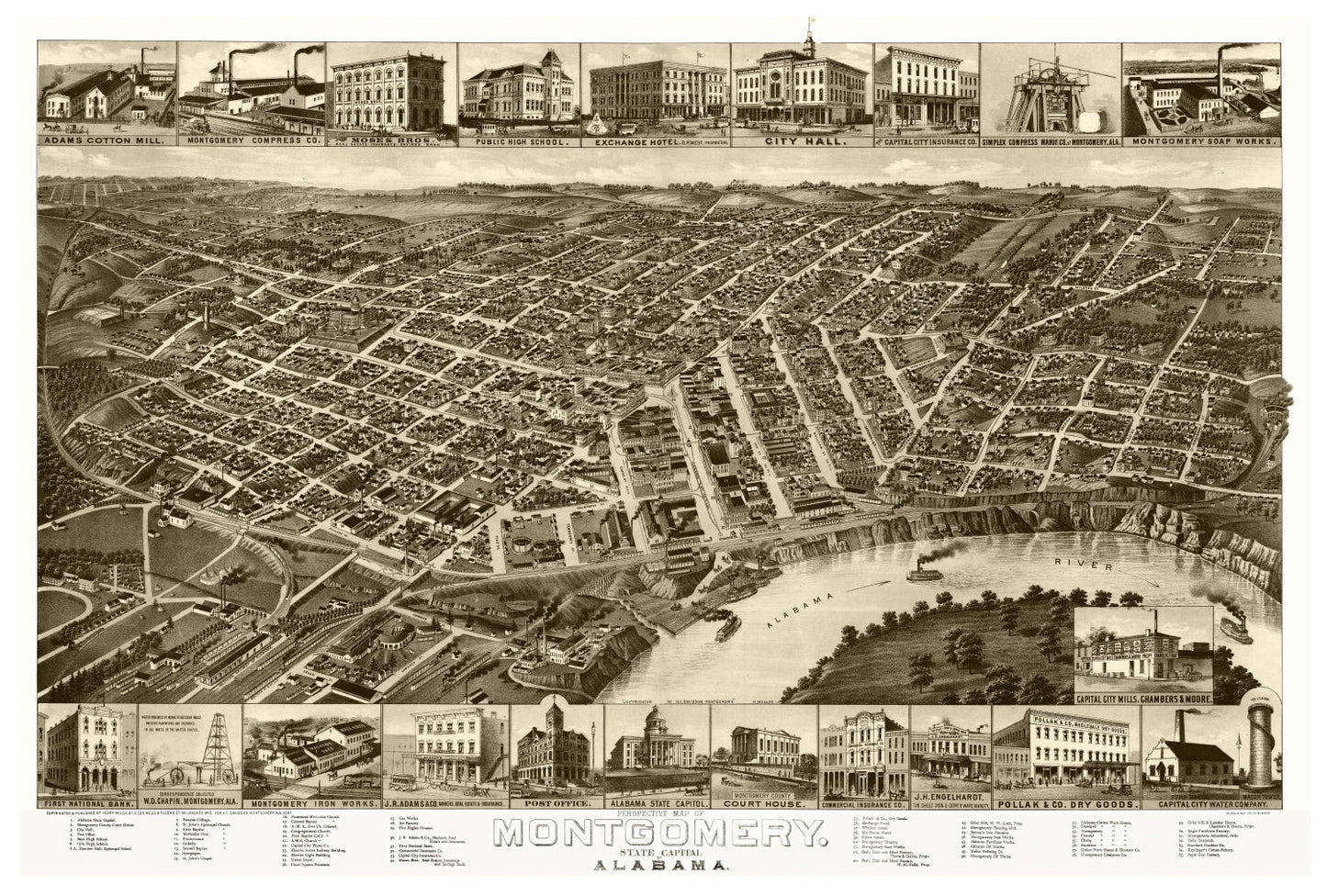 Vintage Map of Montgomery, Alabama, 1887