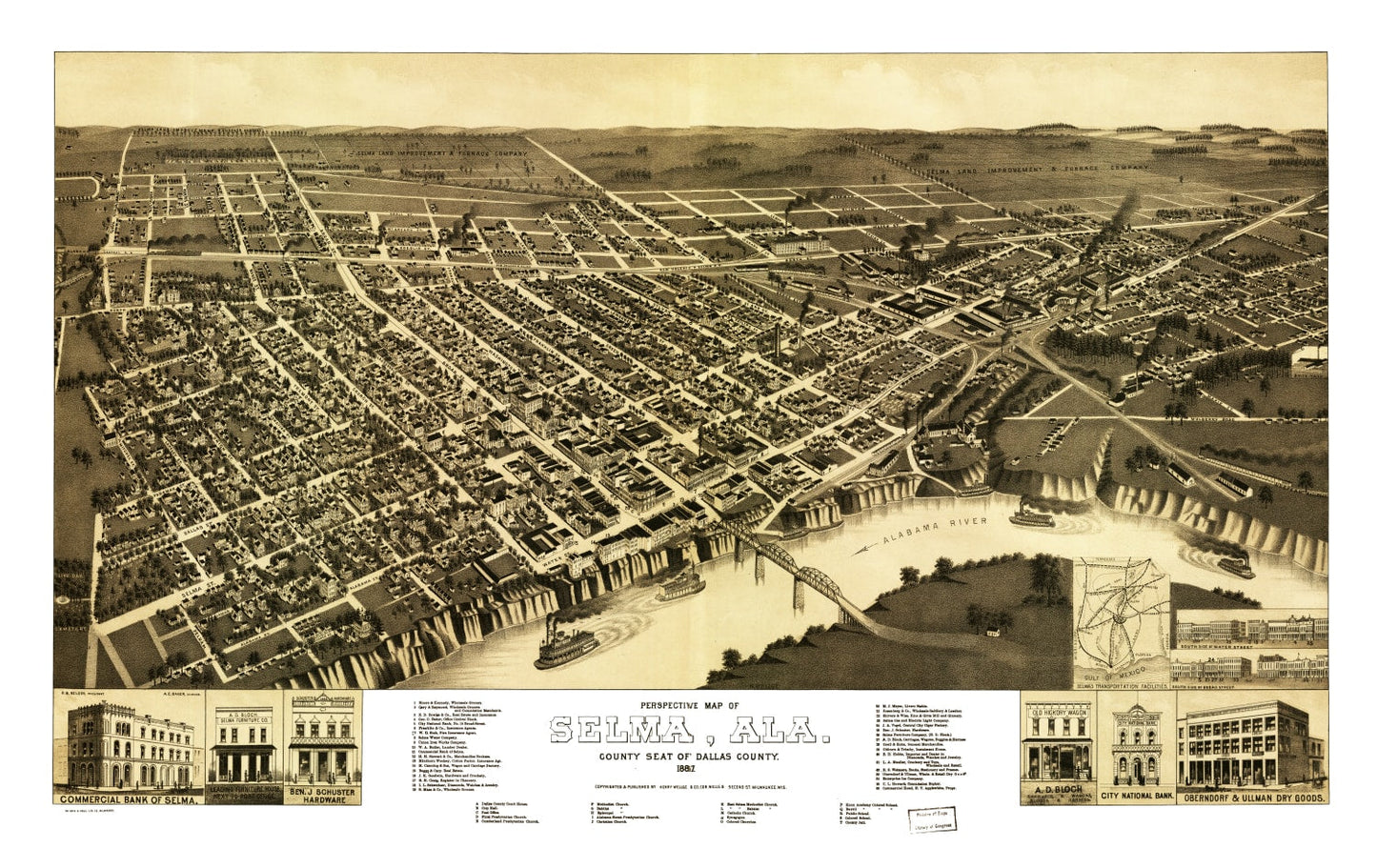 Vintage Map of Selma, Alabama, 1887