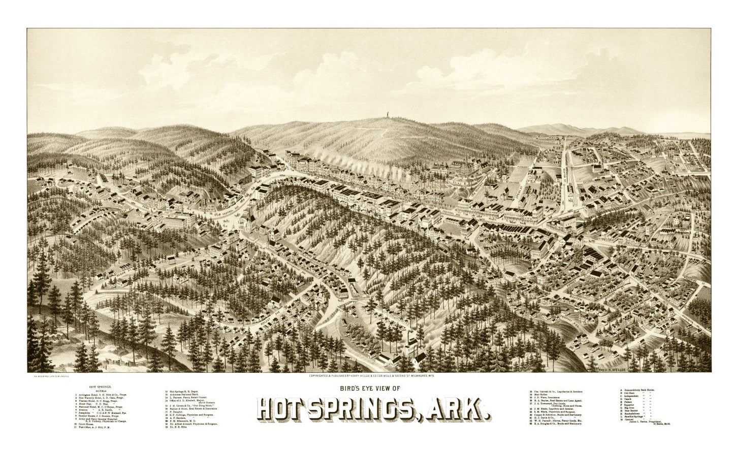Vintage Map of Hot Springs, Garland County, Arkansas, 1888