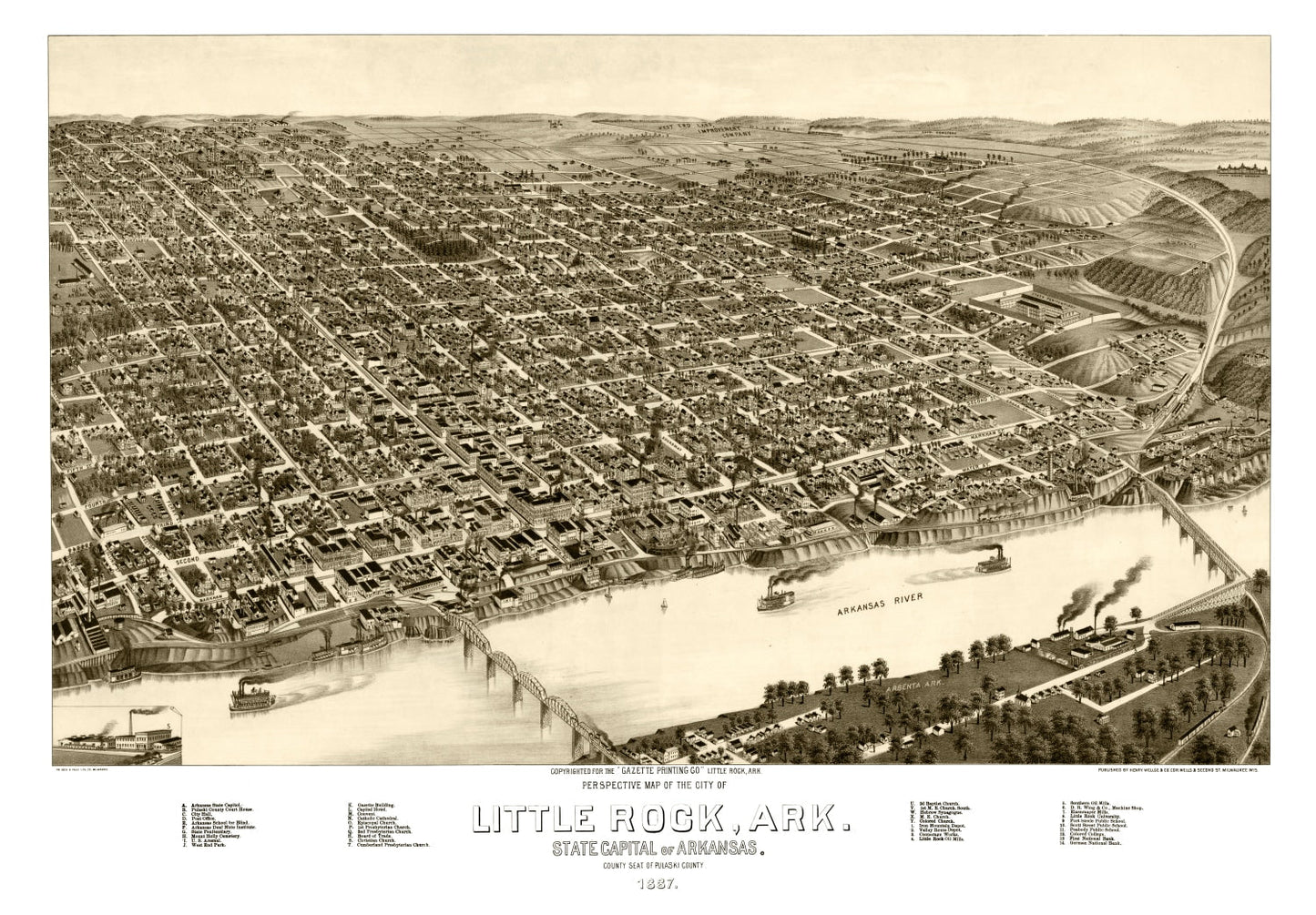Vintage Map of Little Rock, Arkansas, 1887