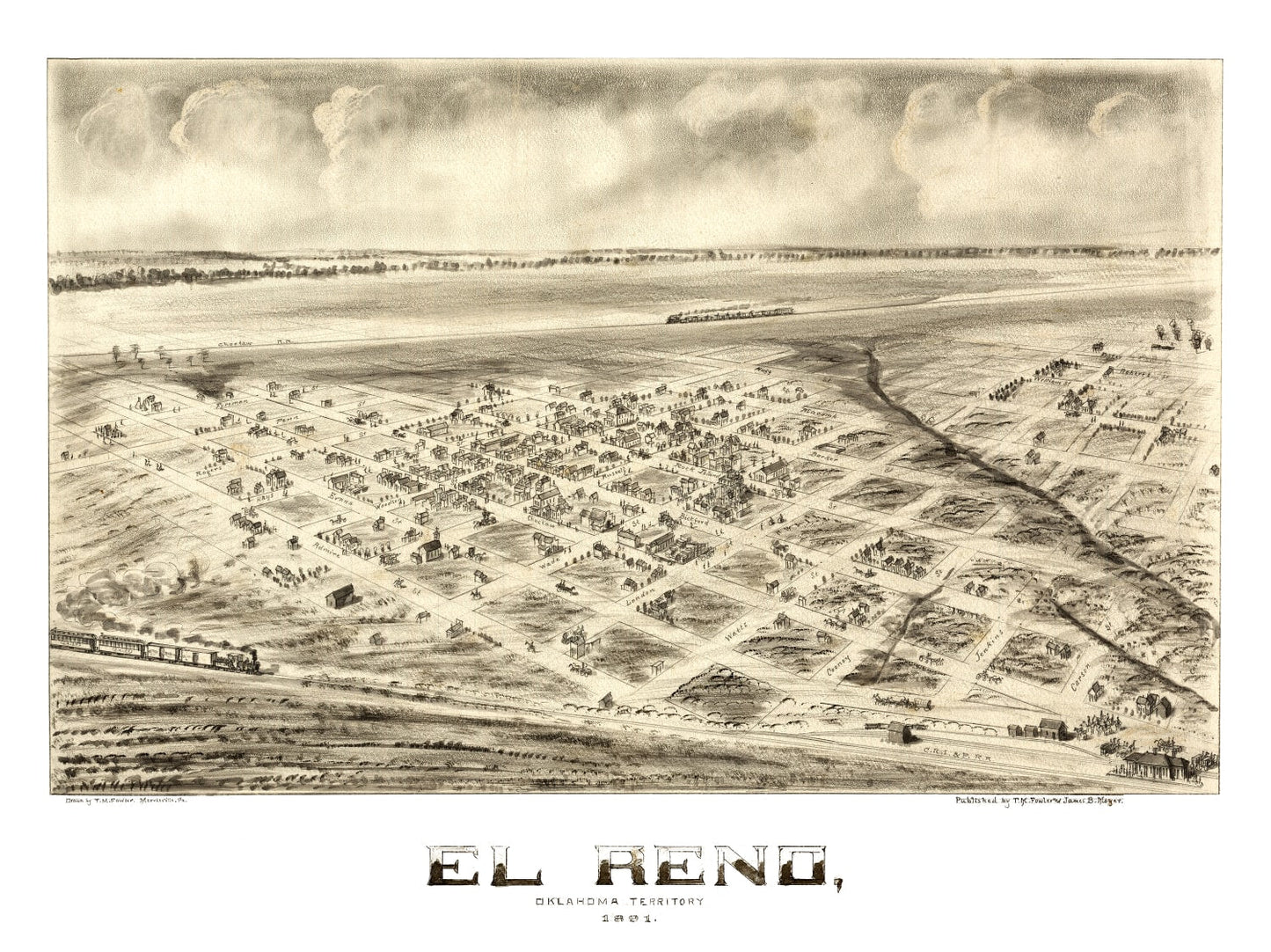 Vintage Map of El Reno, Oklahoma, 1891