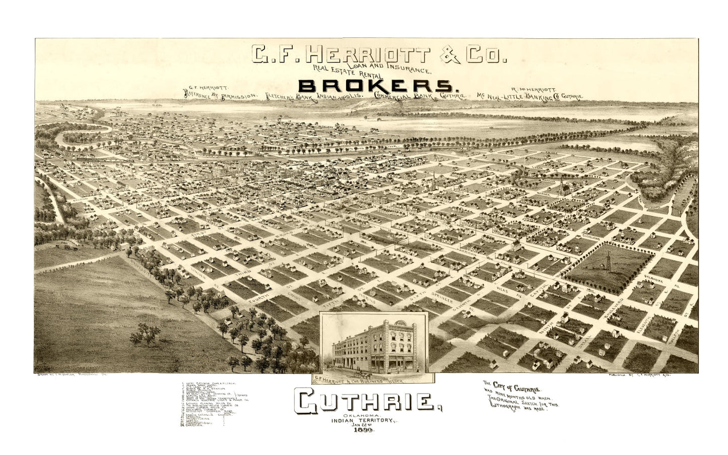 Vintage Map of Guthrie, Oklahoma, 1890