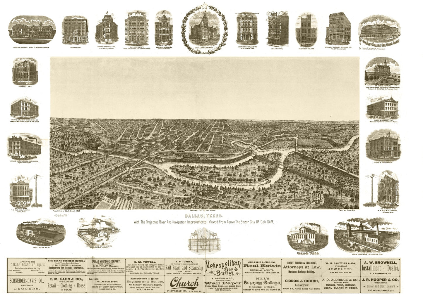 Vintage Map of Dallas, Texas, 1892