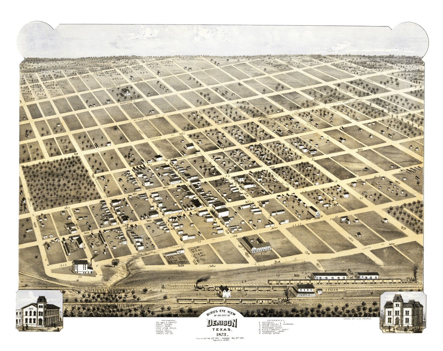 Vintage Map of Denison, Texas, 1873