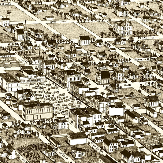 Vintage Map of Honey Grove, Fannin County, Texas, 1885