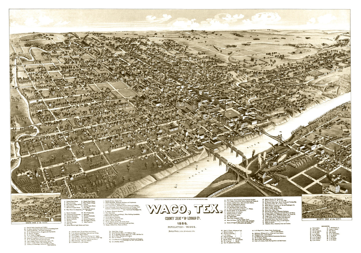 Vintage Map of Waco, Texas, 1886