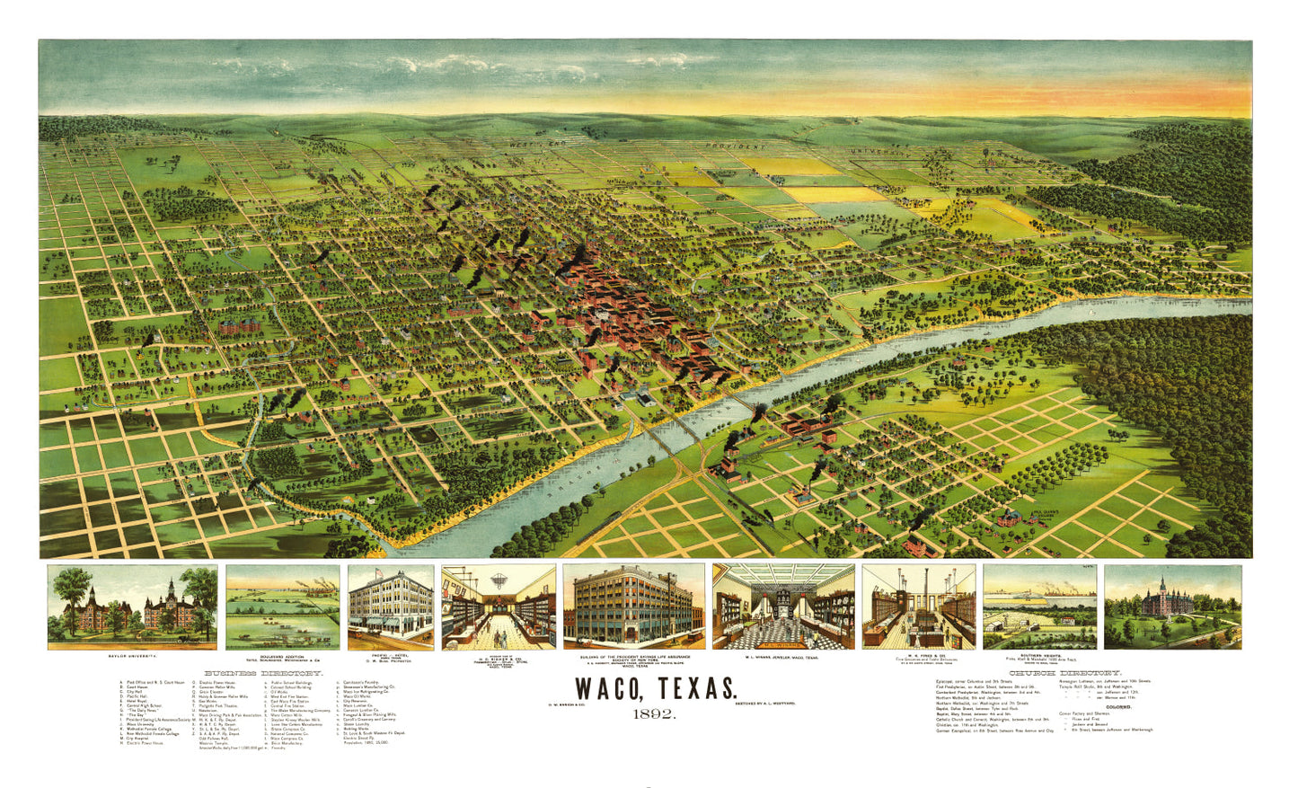 Vintage Map of Waco, Texas, 1892
