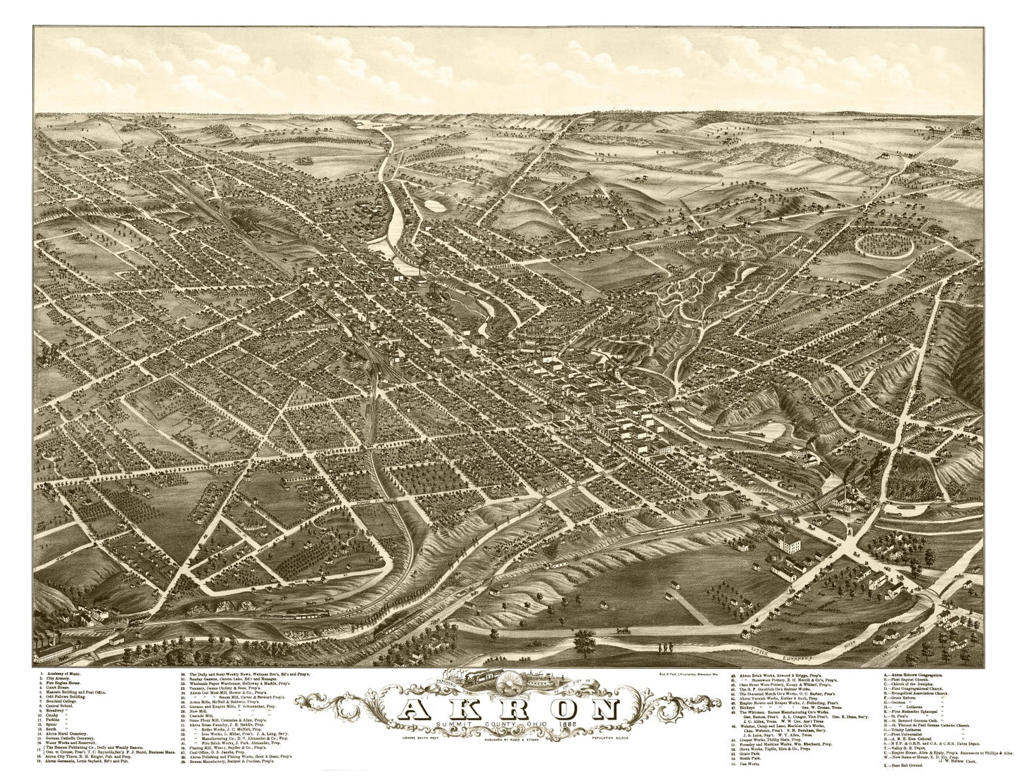 Vintage Map of Akron, Ohio, 1882