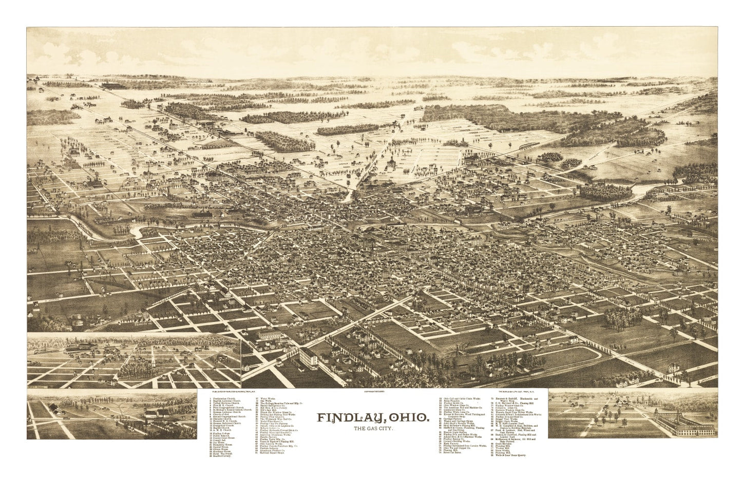 Vintage Map of Findlay, Ohio, 1889