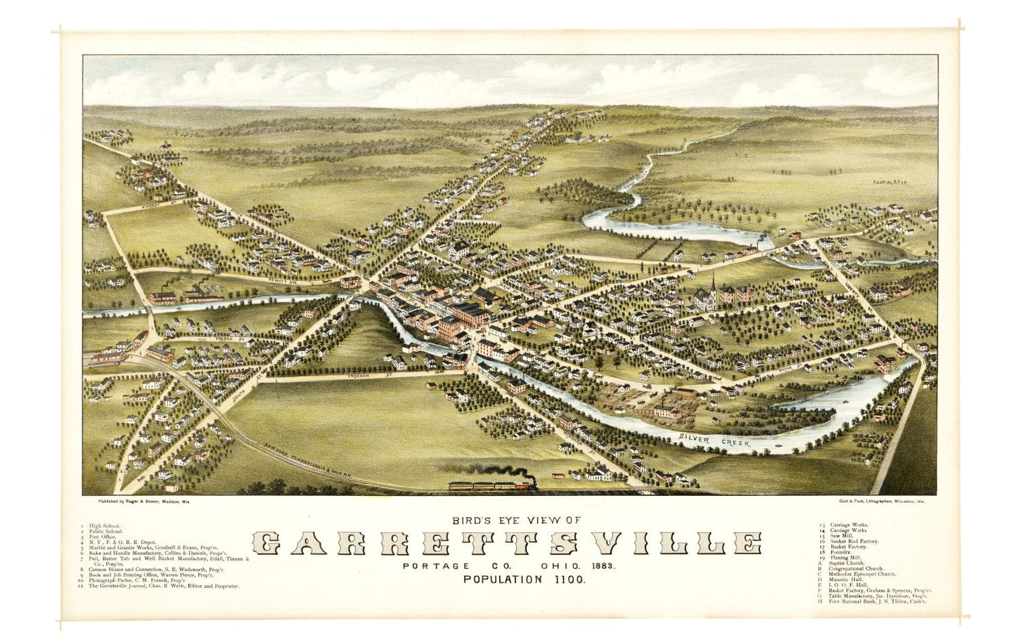Vintage Map of Garrettsville, Ohio, 1883