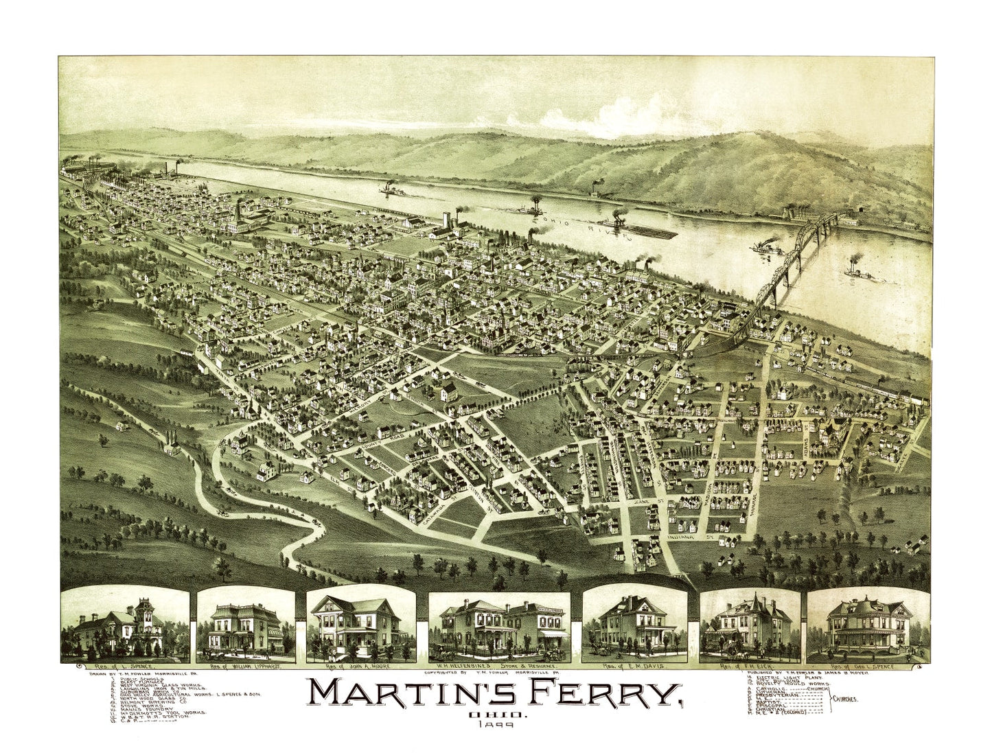 Vintage Map of Martin's Ferry, Ohio, 1899