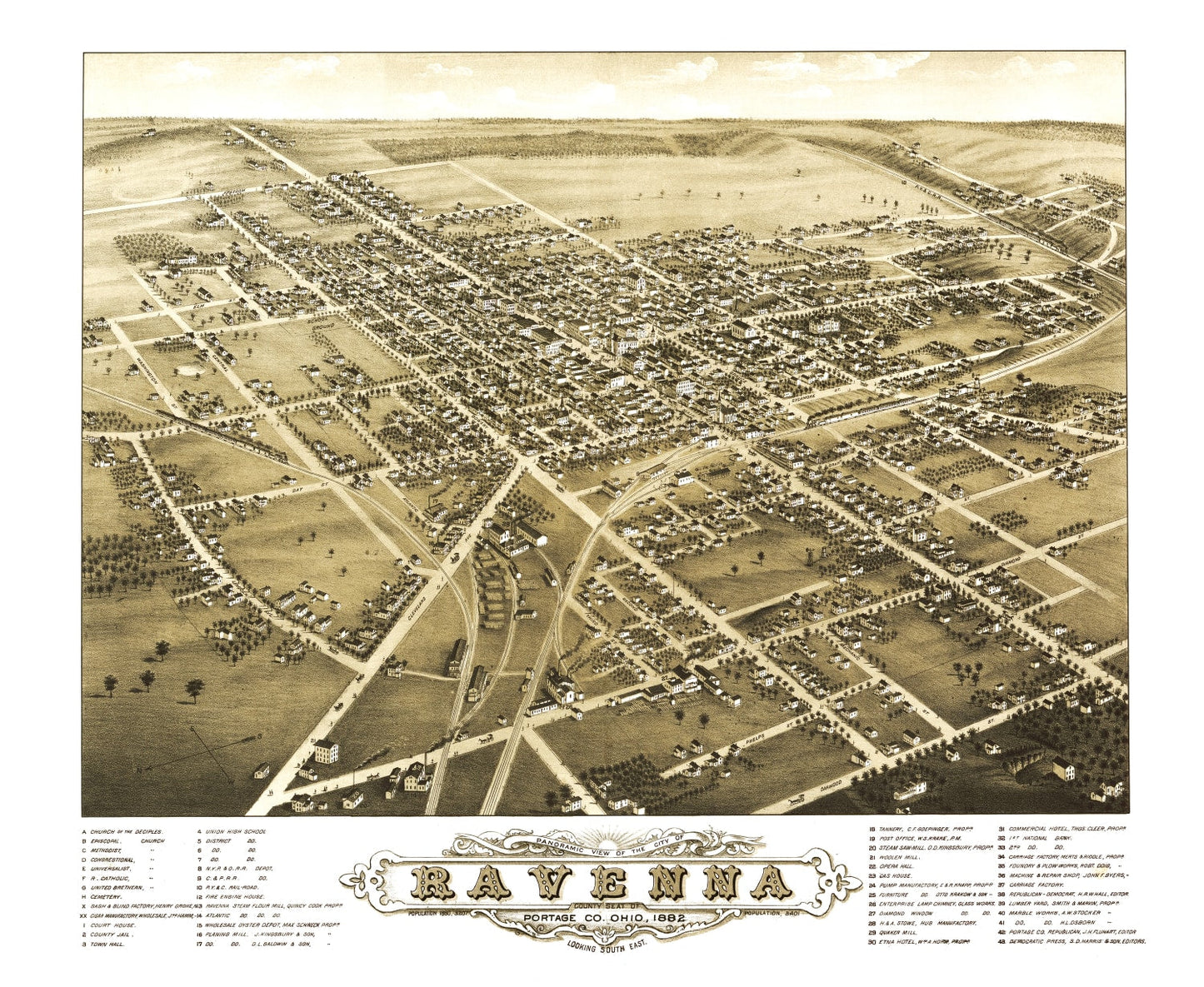 Vintage Map of Ravenna, Ohio, 1882