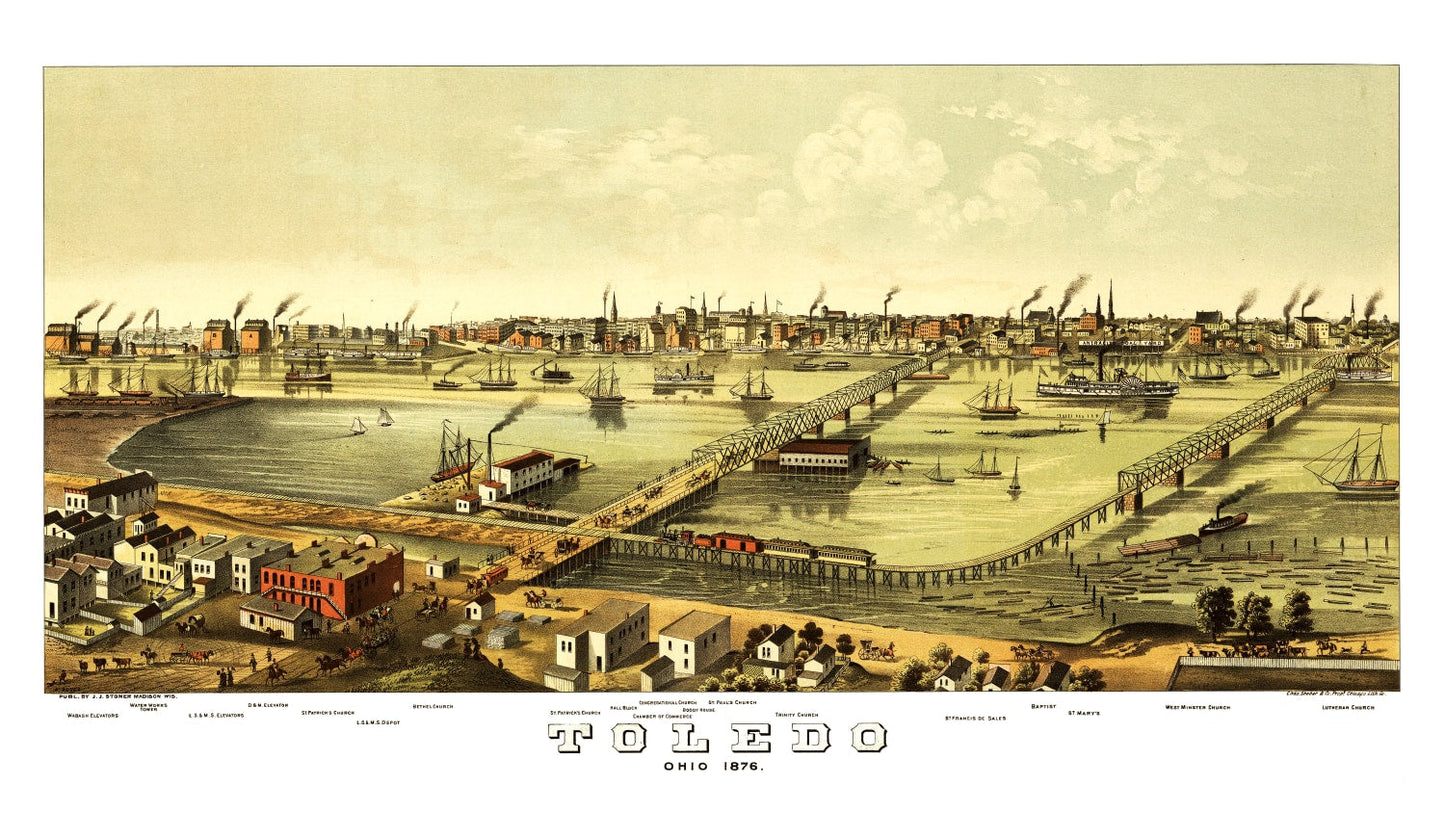 Vintage Map of Toledo, Ohio, 1876