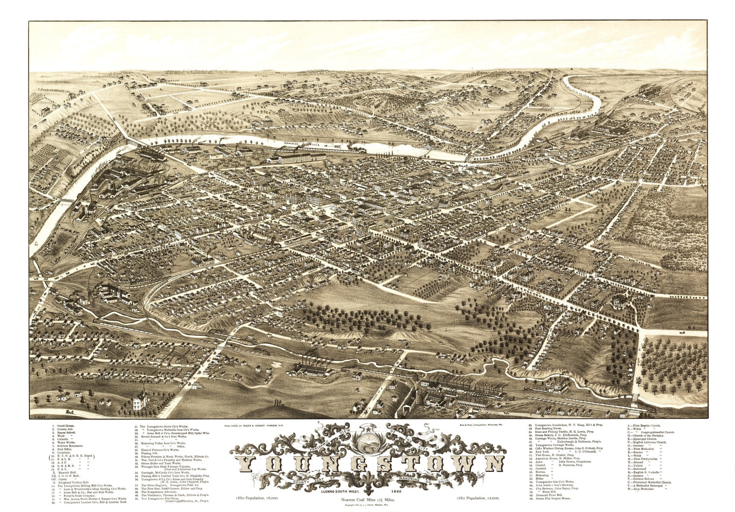 Vintage Map of Youngstown, Ohio, 1882