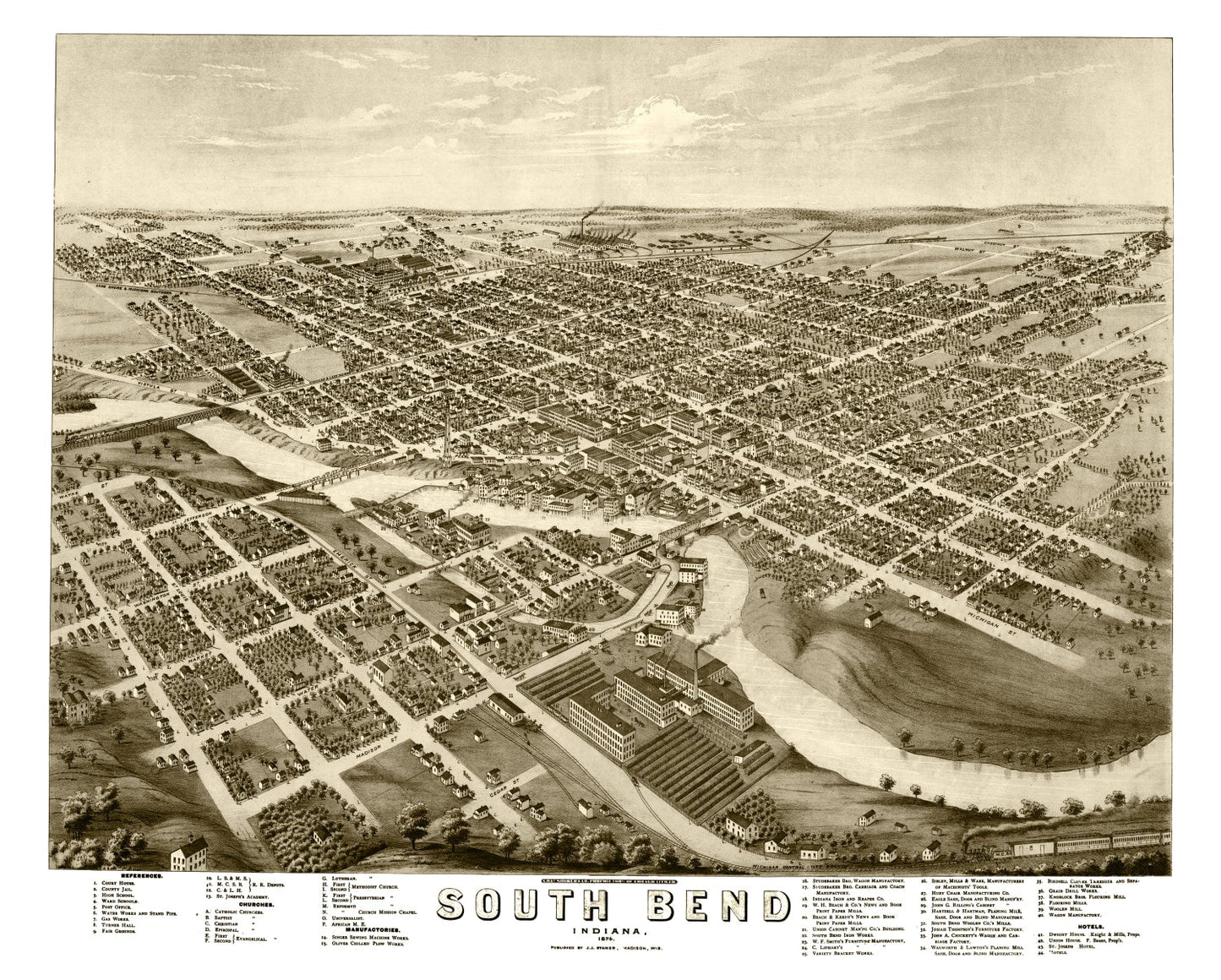 Vintage Map of South Bend, Indiana, 1874