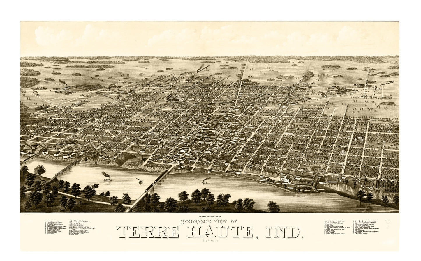 Vintage Map of Terre Haute, Indiana, 1880