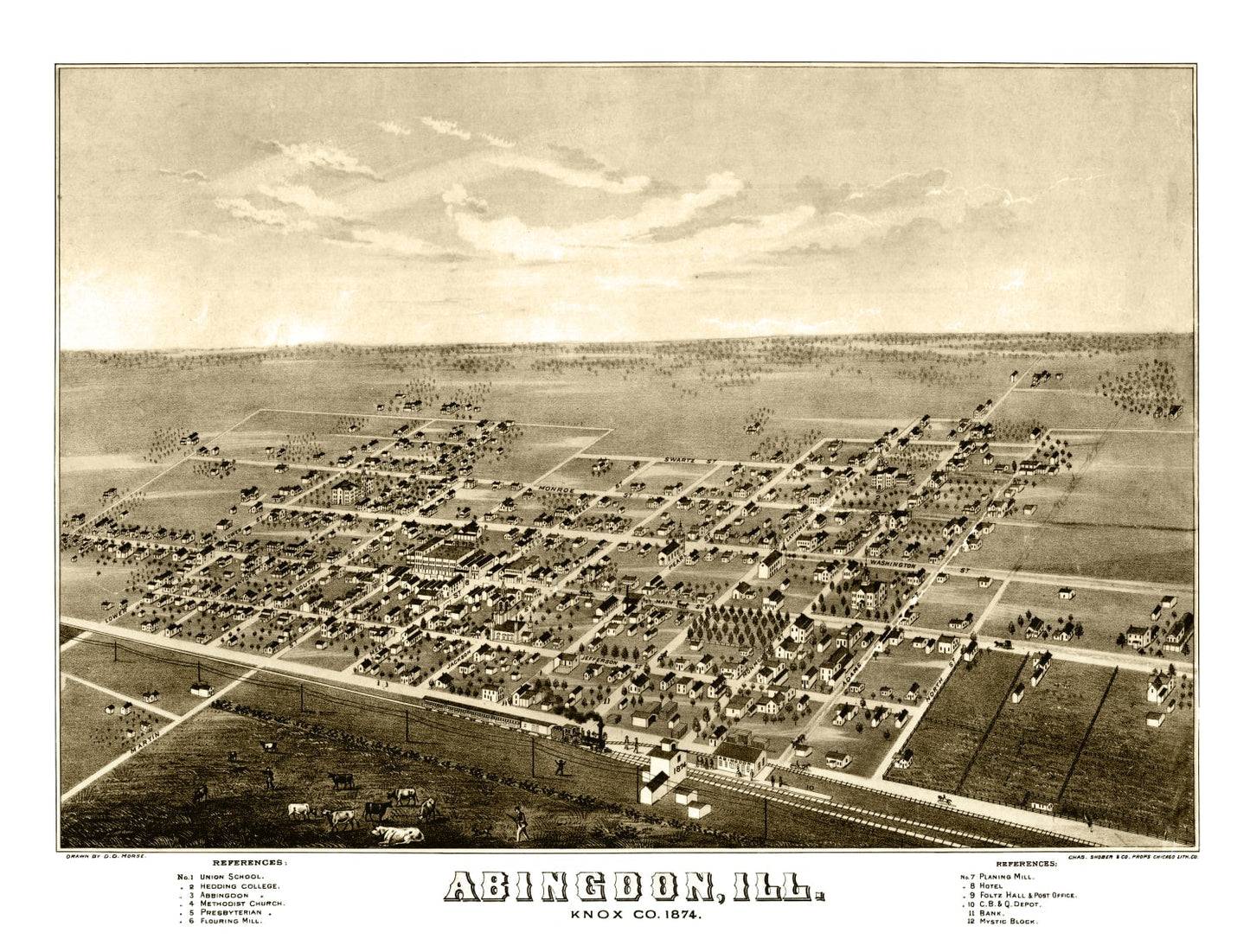 Vintage Map of Abingdon, Illinois, 1874