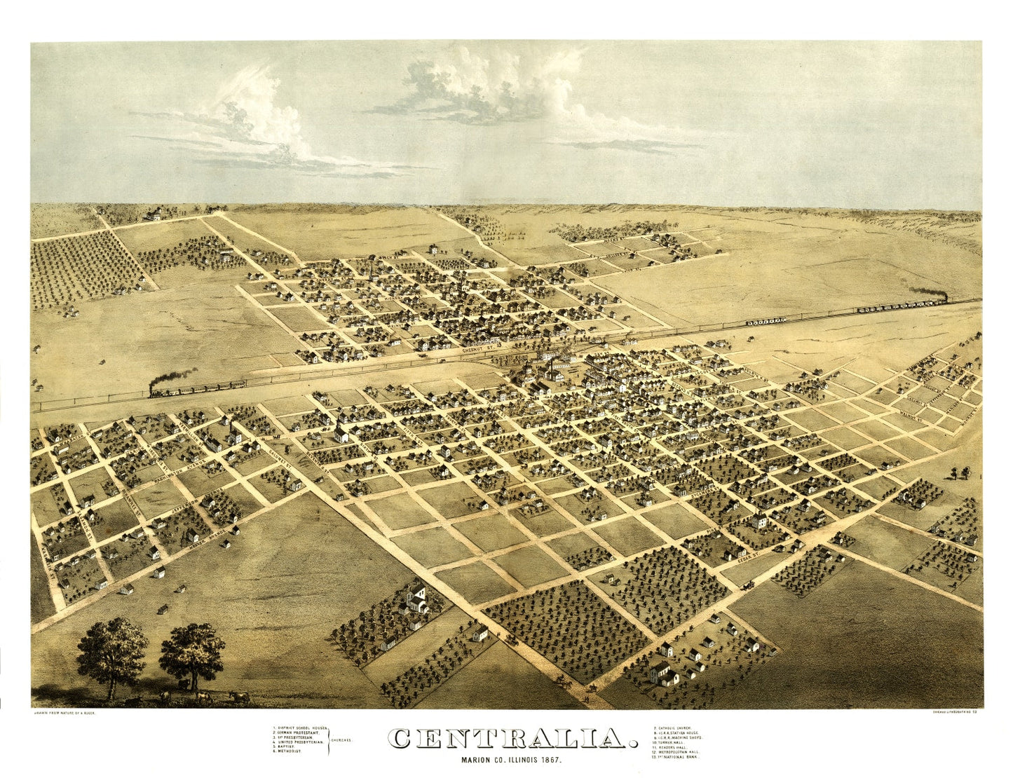 Vintage Map of Centralia, Illinois, 1867