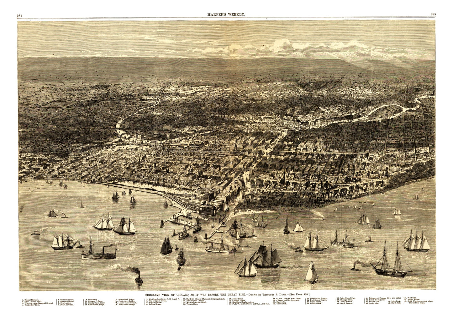Vintage Map of Chicago, Illinois, 1871