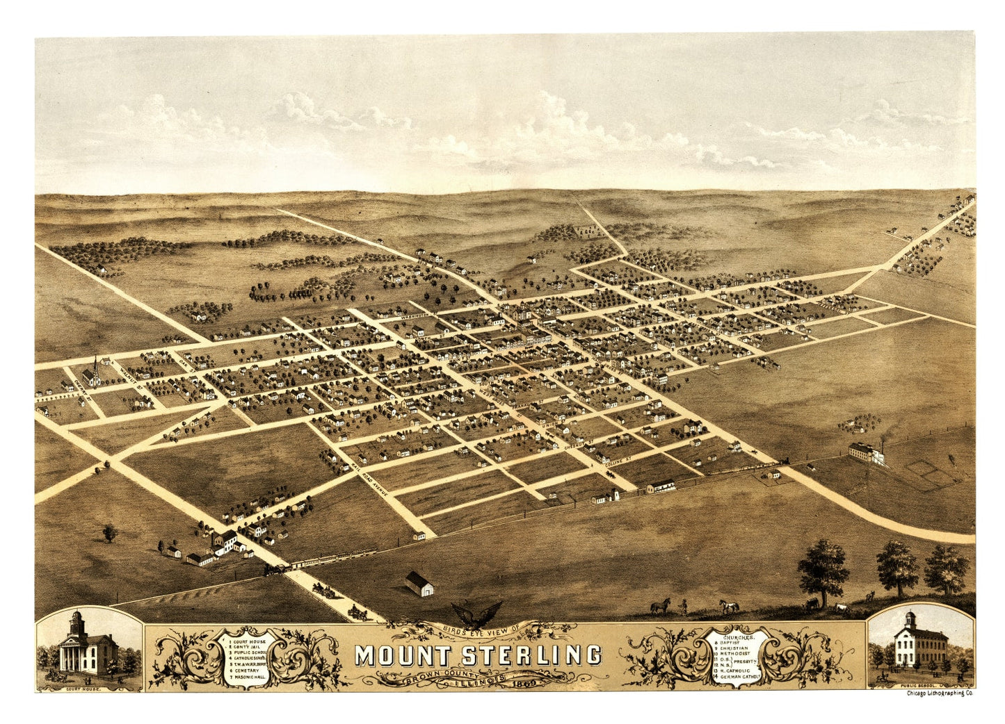 Vintage Map of Mount Sterling, Illinois, 1869