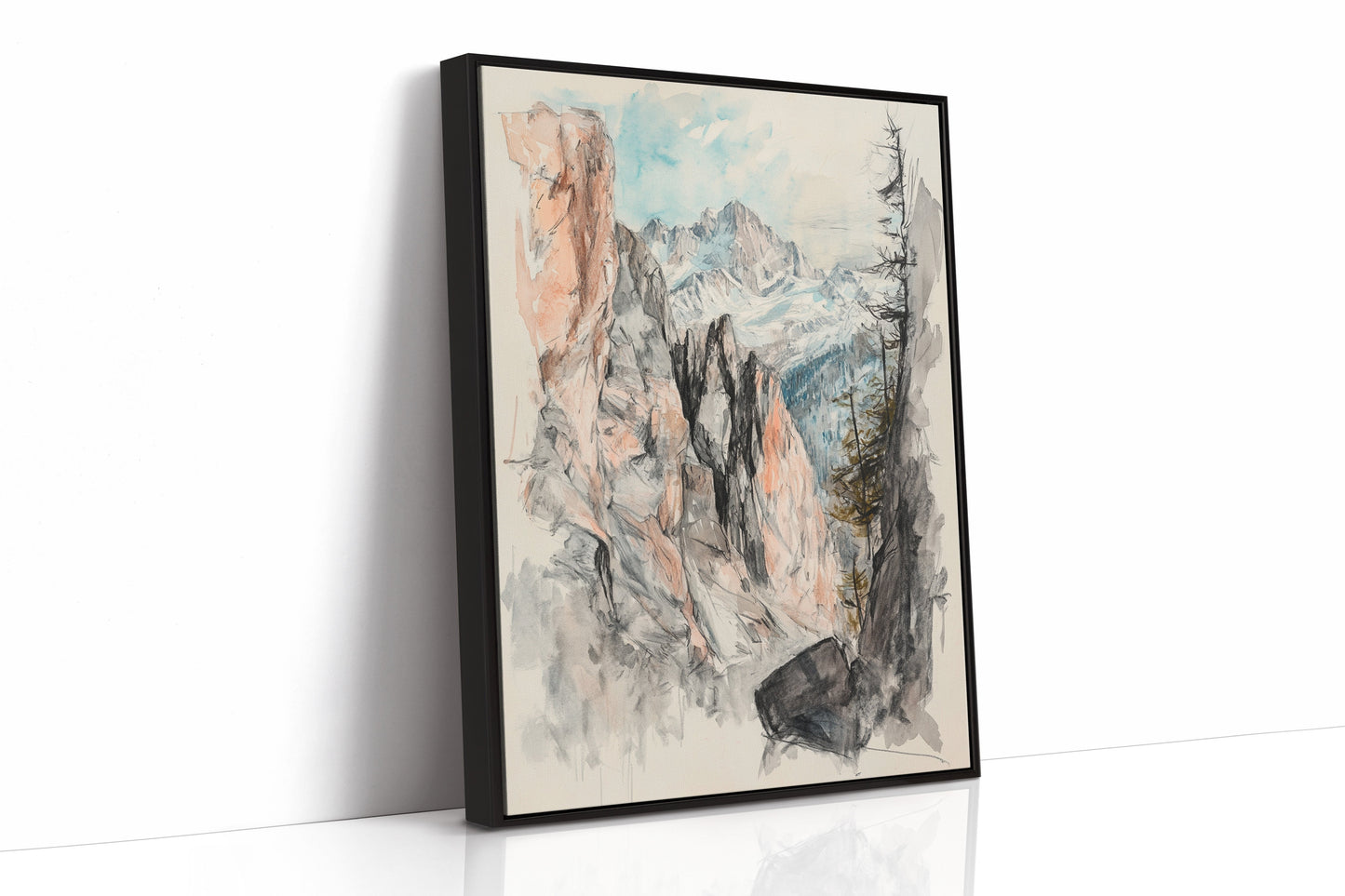 Alpine Canyon Watercolor Mountain Cliff Wall Art Print