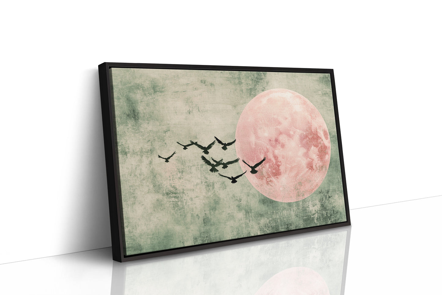 Pink Moon Wall Art - Minimalist Birds in Flight Print