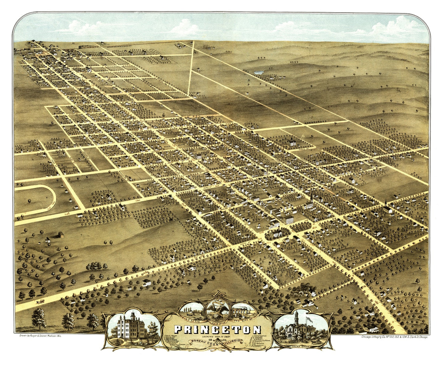 Vintage Map of Princeton, Illinois, 1870