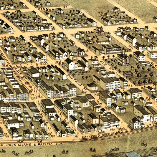 Vintage Map of Rock Island, Illinois, 1869