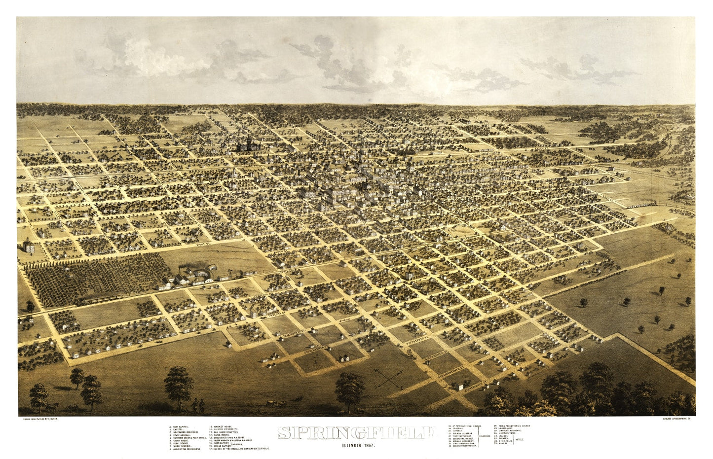 Vintage Map of Springfield, Illinois, 1867