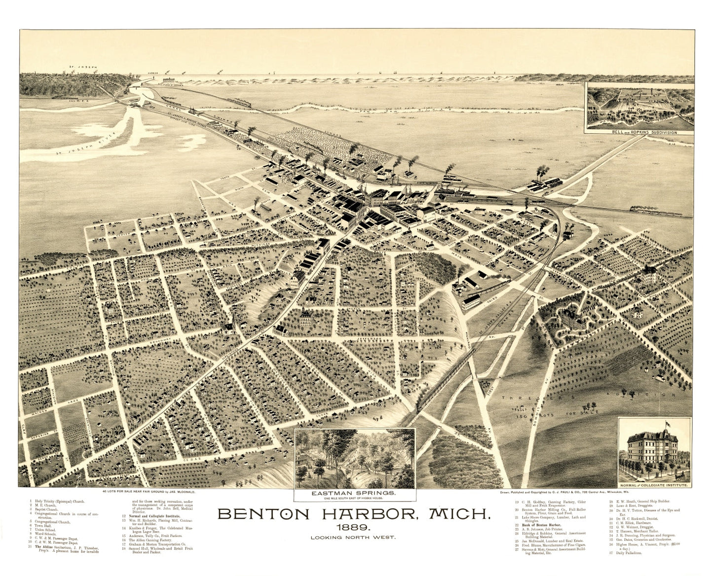 Vintage Map of Benton Harbor, Michigan, 1889