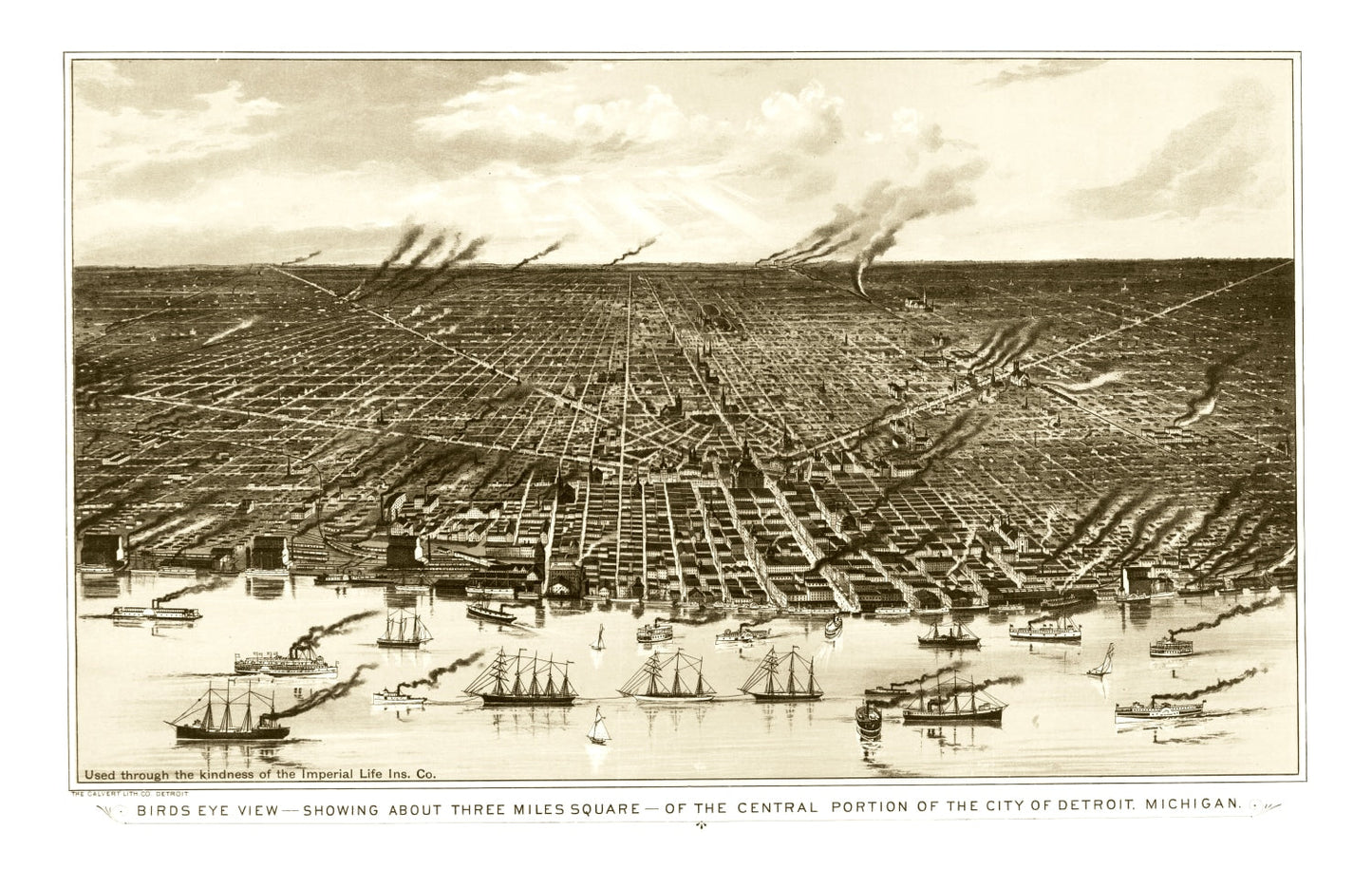 Vintage Map of Detroit, Michigan 1889