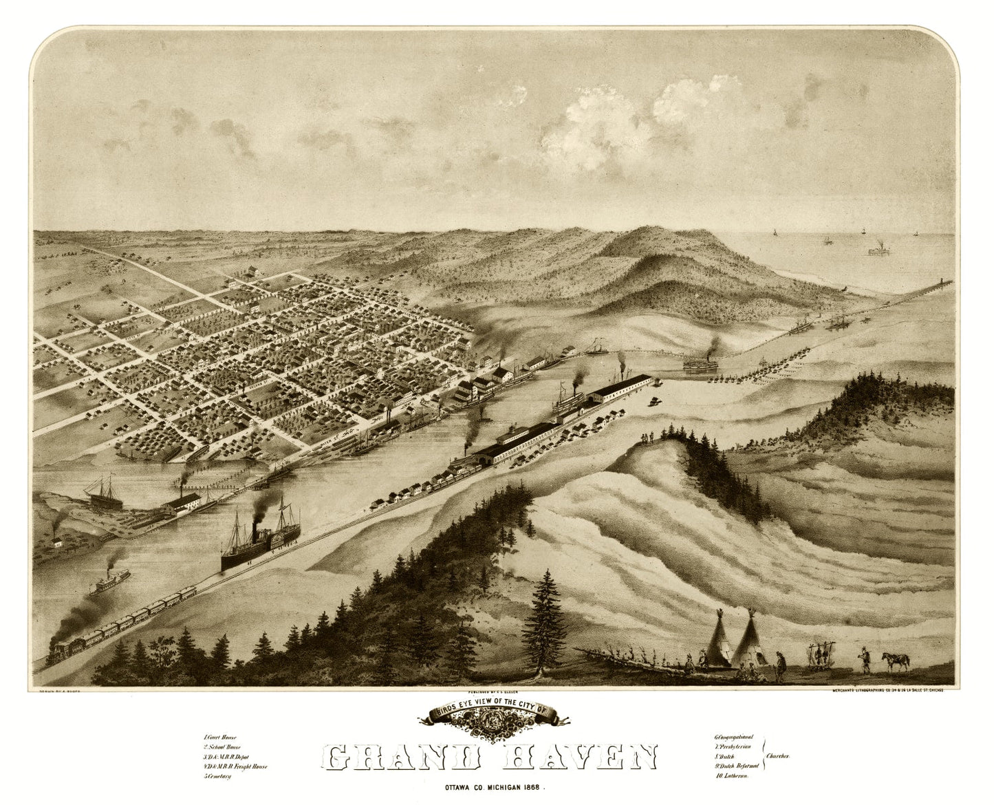 Vintage Map of Grand Haven, Michigan, 1868 (No. 3)