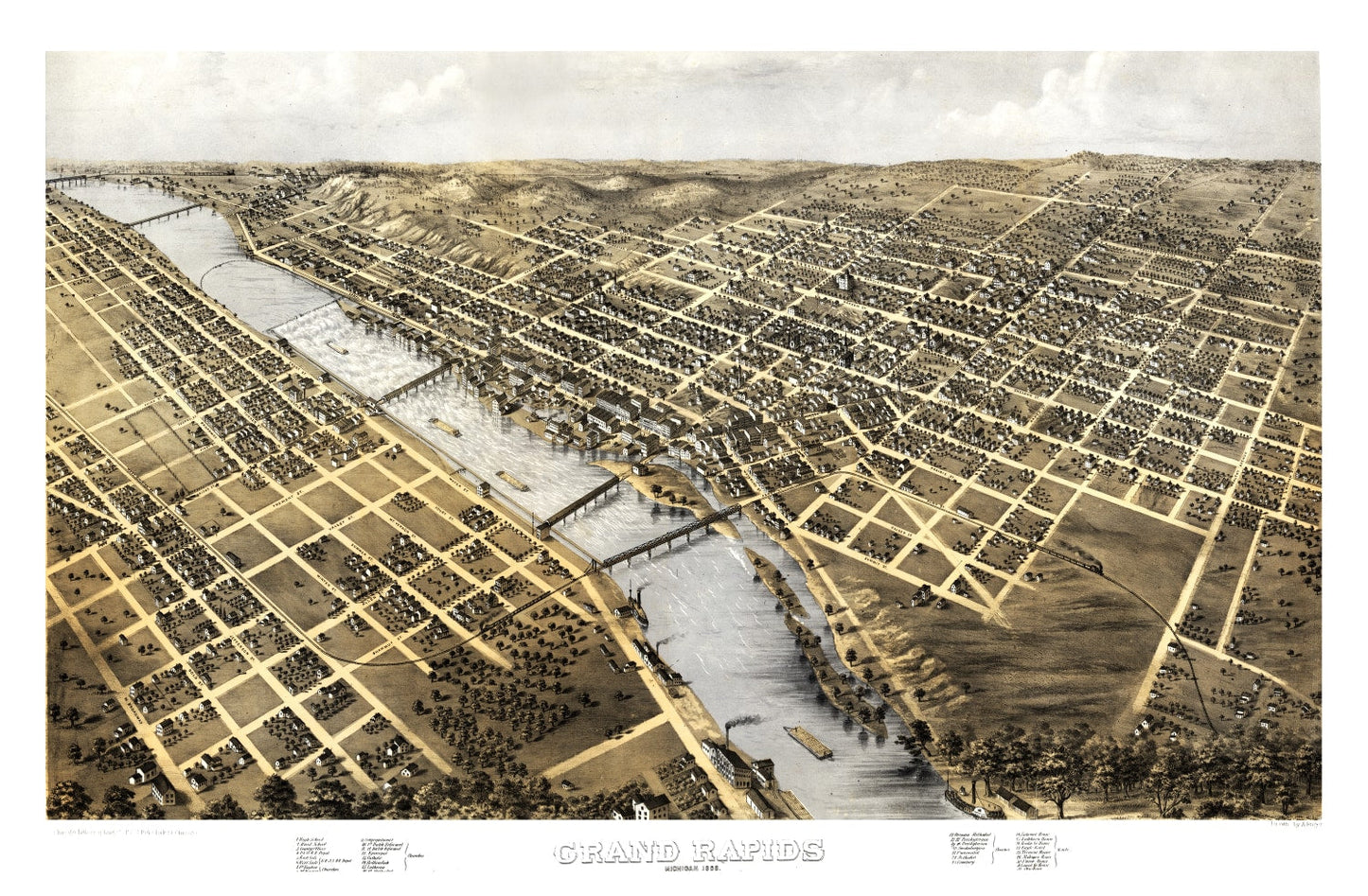 Vintage Map of Grand Rapids, Michigan, 1868