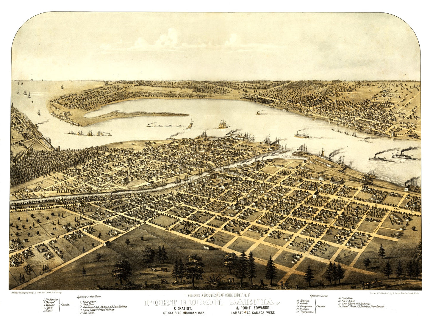 Vintage Map of Port Huron, Michigan, 1867