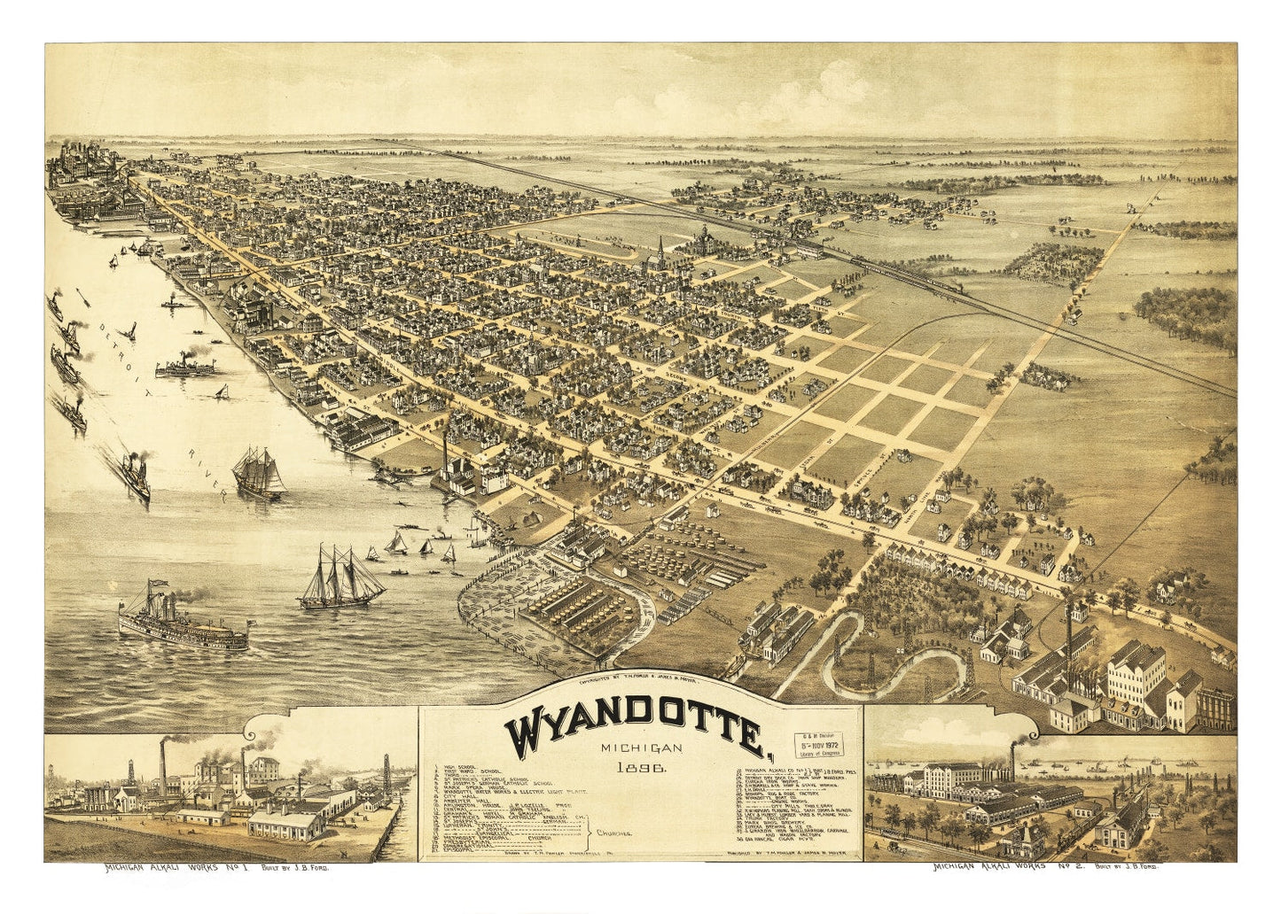 Vintage Map of Wyandotte, Michigan, 1896