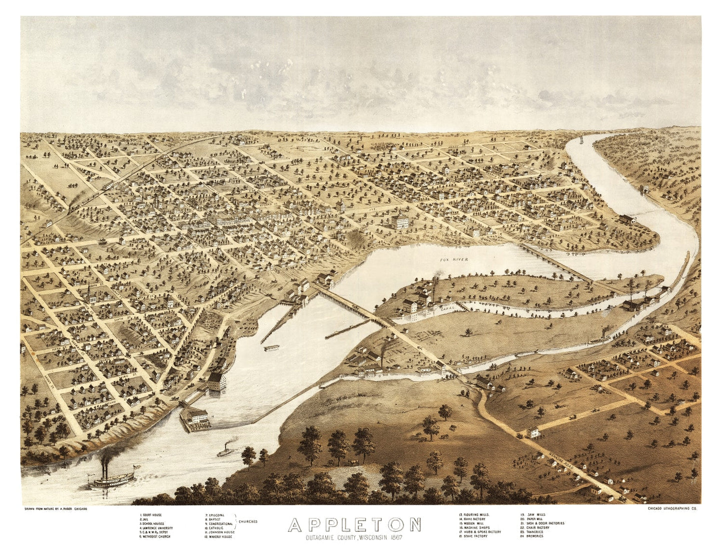 Vintage Map of Appleton, Wisconsin, 1867