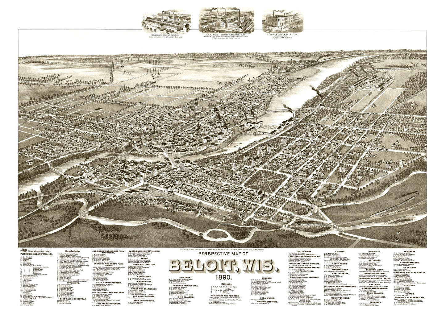 Vintage Map of Beloit, Wisconsin, 1890