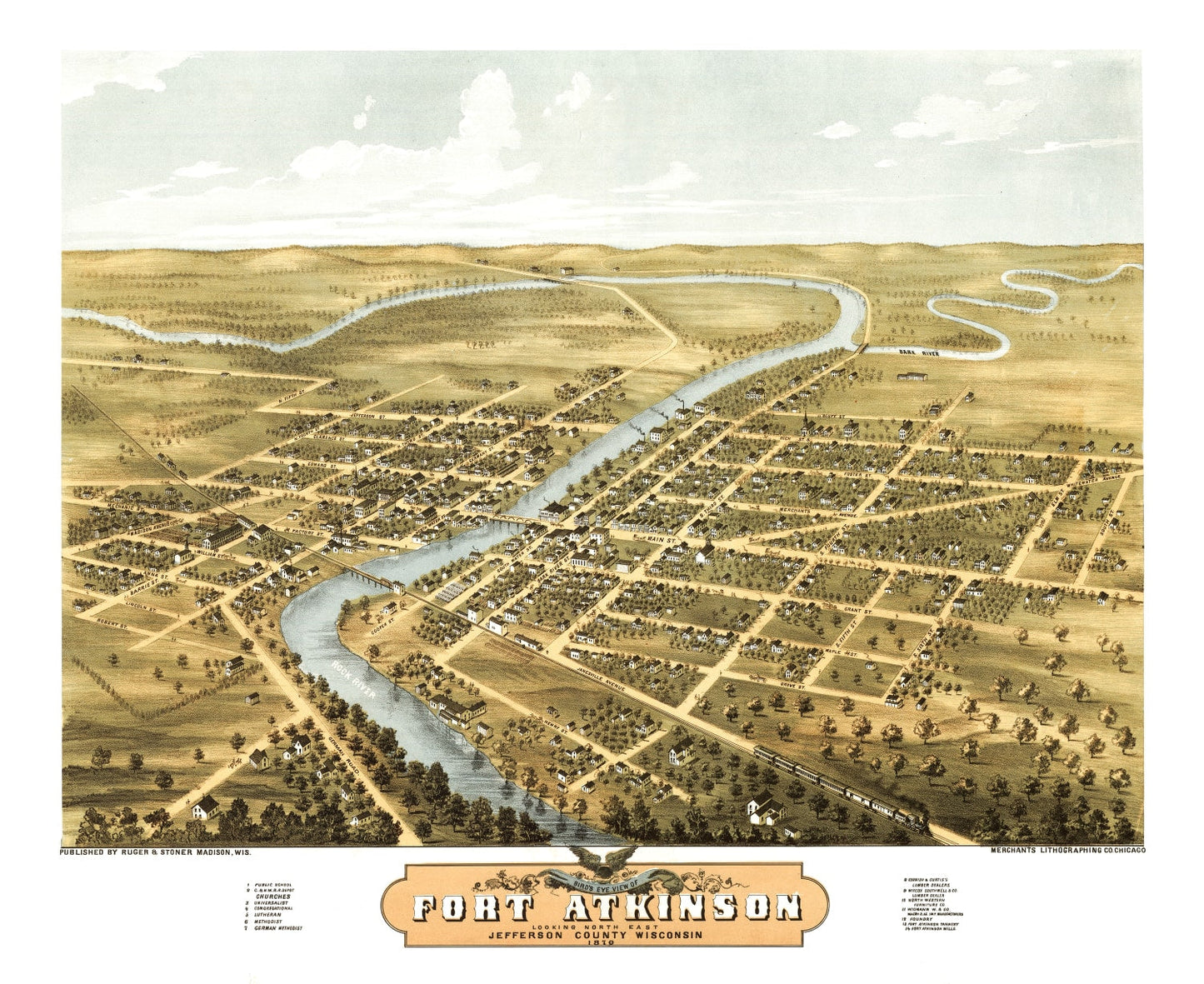 Vintage Map of Fort Atkinson, Wisconsin, 1870