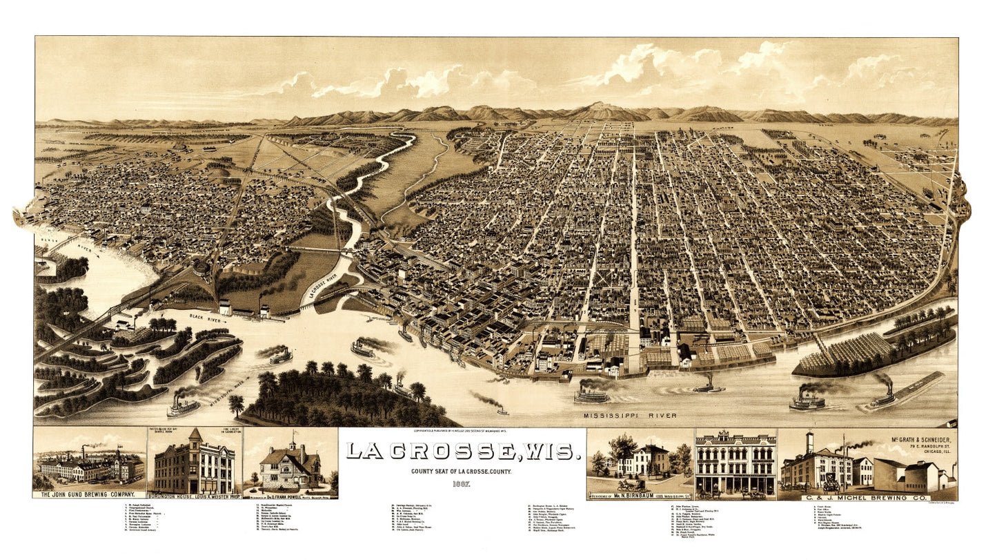 Vintage Map of La Crosse, Wisconsin, 1887
