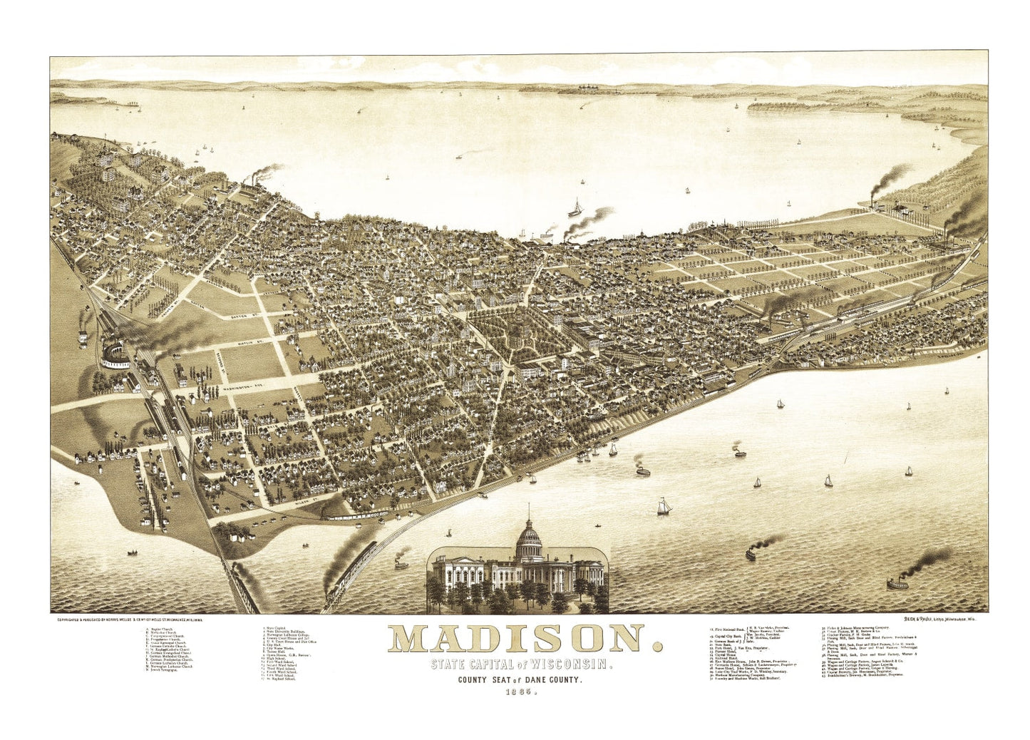 Vintage Map of Madison, Wisconsin, 1885